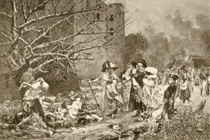 La masacre de Machecoul, Francia, durante la Revolución Francesa, según un cuadro de François Flameng, del "Álbum Artístico", publicado hacia 1890 (litografía) de Spanish School