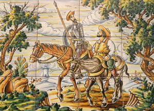 Azulejos que representan a Don Quijote y Sancho Panza de Spanish School