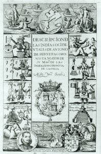 Página de título de Descripción de las Indias Occidentales por Antonio de Herrera y Tordesillas, edición de Madrid, 1725 de Spanish School