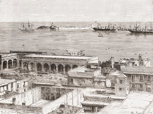 Vista de Veracruz y el fuerte de San Juan de Ulúa, México de Spanish School