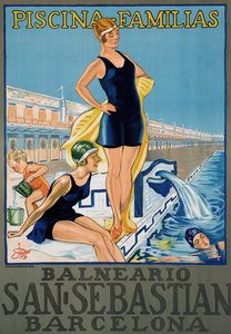 Póster vintage del balneario de Barcelona de Spanish School