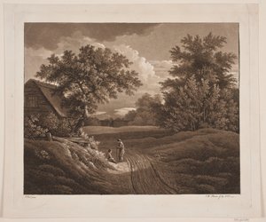 Paisaje con dos campesinos conversando de Søren Henrik Petersen