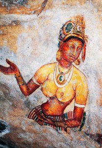 Doncellas de Sigiriya, fresco, sitio arqueológico de Sigiriya (Lista del Patrimonio Mundial de la Unesco) de Sri Lankan School
