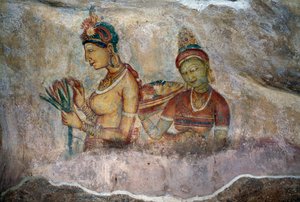 Doncellas de Sigiriya, fresco, sitio arqueológico de Sigiriya (Lista del Patrimonio Mundial de la Unesco)