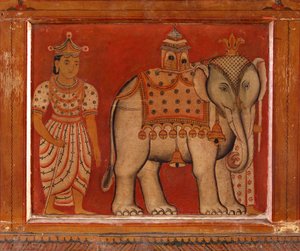 Pintura mural de un elefante en el Templo Subdharama, Dehiwala de Sri Lankan School