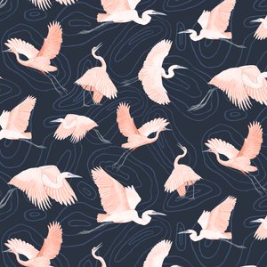 Egrets pattern I, 2022 (lápiz de grafito y digital) de Stacy Hsu