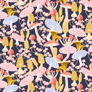 Mushroom medley pattern dark, 2022 (lápiz de grafito y digital) de Stacy Hsu