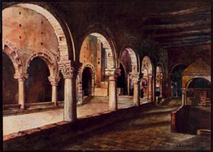 Catedrales italianas: Toscanella, vista de la nave de San Pietro (litografía en color) de Stafford Leake