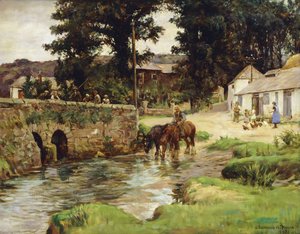 Regando los caballos en el arroyo del pueblo de Stanhope Alexander Forbes