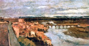 Paisaje con pueblo y puente, c1855-1892