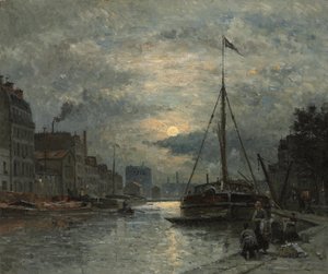 El canal Saint-Martin a la luz de la luna de Stanislas Victor Edouard Lepine