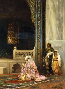 Una dama turca rezando en la Mezquita Verde, Bursa de Stanislaus von Chlebowski