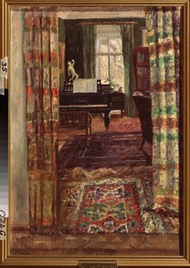 Interior con un piano de cola. Pintura de Stanislav Yulianovich Zhukovsky (1873-1944), óleo sobre lienzo