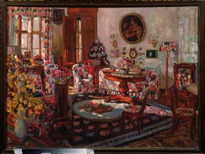 Interior de la casa de Brasov. Pintura de Stanislav Yulianovich Zhukovsky (Joukovski) (1873-1944), huile sur toile