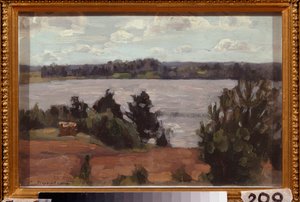 En la orilla del lago. Obra de Stanislav Yulianovich Zhukovsky (1873-1944), óleo sobre tabla de Stanislav Joulianovitch Joukovski