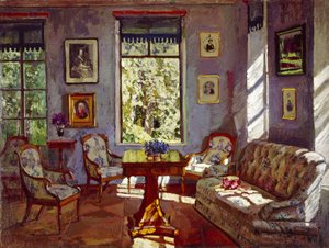 La sala de estar en la Casa Solariega Rozhdestveno, 1916