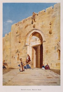 Acuarela de Stanley Inchbold, que representa la Puerta del Rey David o de Sion, en Jerusalén, Palestina 1906