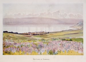 Acuarela de Stanley Inchbold, que representa el Mar de Galilea en Palestina 1906