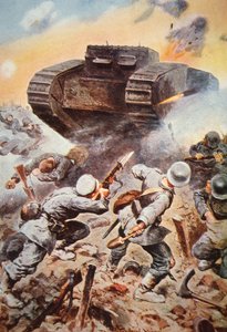 Tanque británico en acción contra los alemanes en el Frente Occidental en la Primera Guerra Mundial