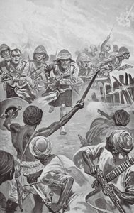 Camerones apurando la zareba en el Atbara (litografía) de Stanley L. (after) Wood