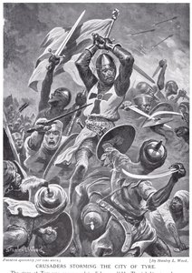 Los cruzados asaltan la ciudad de Tiro, ilustración de 