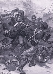 Inkerman: El 55º Regimiento (2º de Frontera) cargando contra los rusos, ilustración de British Battles on Land and Sea, 1915 de Stanley L. Wood