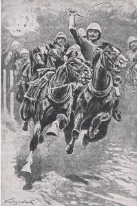 El teniente Maclaine llevando los cañones a Maiwand, 17 de julio de 1880, ilustración de British Battles on Land and Sea, 1915