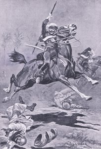 Los lanceros del 9º en Delhi, 1857, ilustración de British Battles on Land and Sea, 1915 de Stanley L. Wood