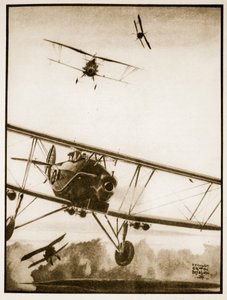 Ataque, ilustración de "Flying Memories" de John Hamilton de Stanley Orton Bradshaw