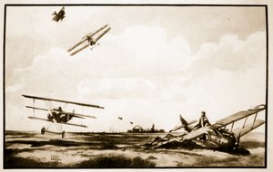 La muerte de Richthofen, ilustración de "Flying Memories" de John Hamilton de Stanley Orton Bradshaw