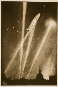 Incursión del Zeppelin en Londres, ilustración de "Flying Memories" de John Hamilton de Stanley Orton Bradshaw
