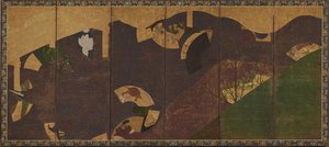 Enredaderas de hiedra, puentes y abanicos flotantes, período Momoyama o Edo, principios del siglo XVII