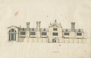 Blithfield Hall: dibujo a pluma tintada, nd [siglo XVIII] de Stebbing Shaw