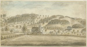 Iglesia de Colwich y Casa Oakedge: pintura en acuarela, nd [1762-1802] de Stebbing Shaw