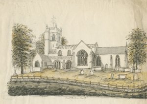 Iglesia de Madeley: dibujo en acuarela, nd [1762-1802] de Stebbing Shaw