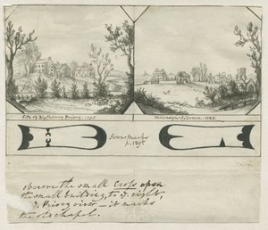 Mavesyn Ridware - Sitio del Priorato de Blythbury: dibujo en tinta india, 1795 de Stebbing Shaw