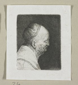 Cabeza de anciano de perfil mirando a la derecha