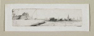 Pequeño paisaje con pueblo lejano de Stefan Juliusz Norblin de la Gourdaine