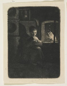 Joven leyendo junto al fuego de Stefan Juliusz Norblin de la Gourdaine