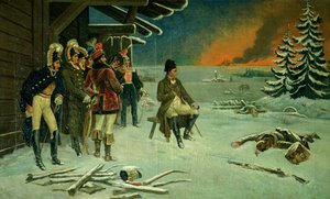 Napoleón en Maly Yaroslavets (óleo sobre lienzo) de Stefan Vladislavovich Bakalowicz