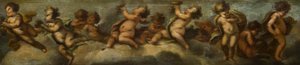 Putti disporting, c.1655-72 (papel colocado sobre lienzo con protección de vidrio) de Stefano (after) Magnasco