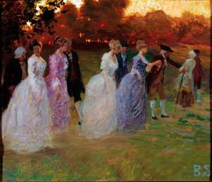 El regreso del palacio Elegantes jóvenes regresando de un evento mundano (fiesta o recepción) (Regreso del palacio) Pintura de Stefano Baghino (1881-1920) genes, Galleria d