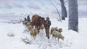 Volviendo del mercado después de la nevada, antes de 1877 (óleo sobre lienzo)