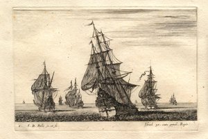 Una barca a toda vela rodeada de otras barcas de Stefano della Bella