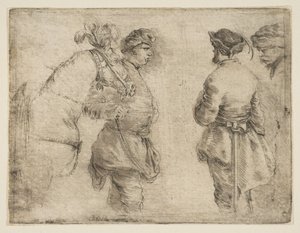 Un polaco llevando un caballo por la brida y hablando con otros dos hombres, ca. 1662 de Stefano della Bella