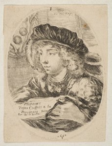Busto de un joven con gorra con plumas, girado tres cuartos a la izquierda, 1650 de Stefano della Bella