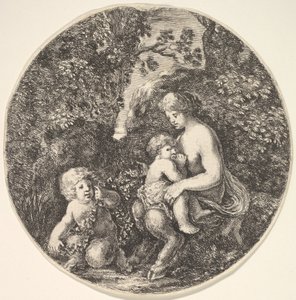 Una sátiro hembra amamantando a un niño a la derecha, girada hacia la izquierda, un niño sátiro..., 1639 de Stefano della Bella