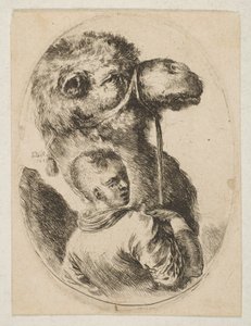 Un esclavo sostiene un camello por la brida, de Varias cabezas en estilo persa, 1649 de Stefano della Bella