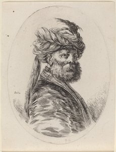 Moro barbudo con turbante emplumado con velo, girado a la derecha, 1649-1650 de Stefano della Bella