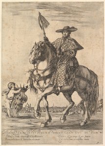 Bernardino Ricci, llamado il Tedeschino, a caballo en el centro, cabalgando hacia la izquierda, 1637 de Stefano della Bella